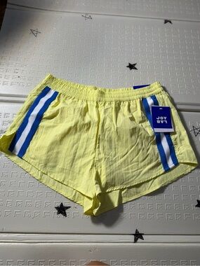 JoyLab Lemon Yellow Athletic Shorts with Blue Side Stripes